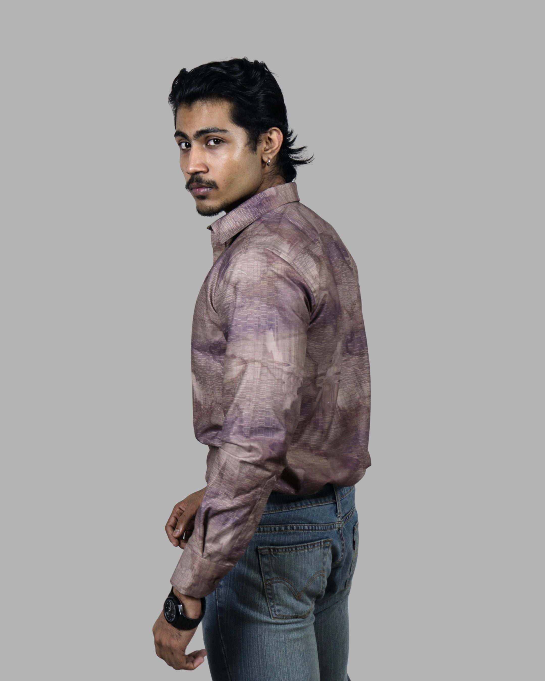 tale Sovereign Marble Eclair Brown Relaxed Fit Full Sleeve Cotton Shirt