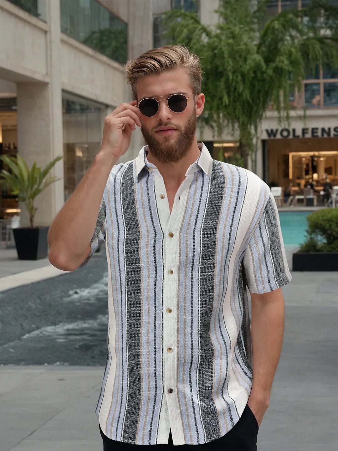 Textured Stripes Comfort Fit Shirt - tale 222