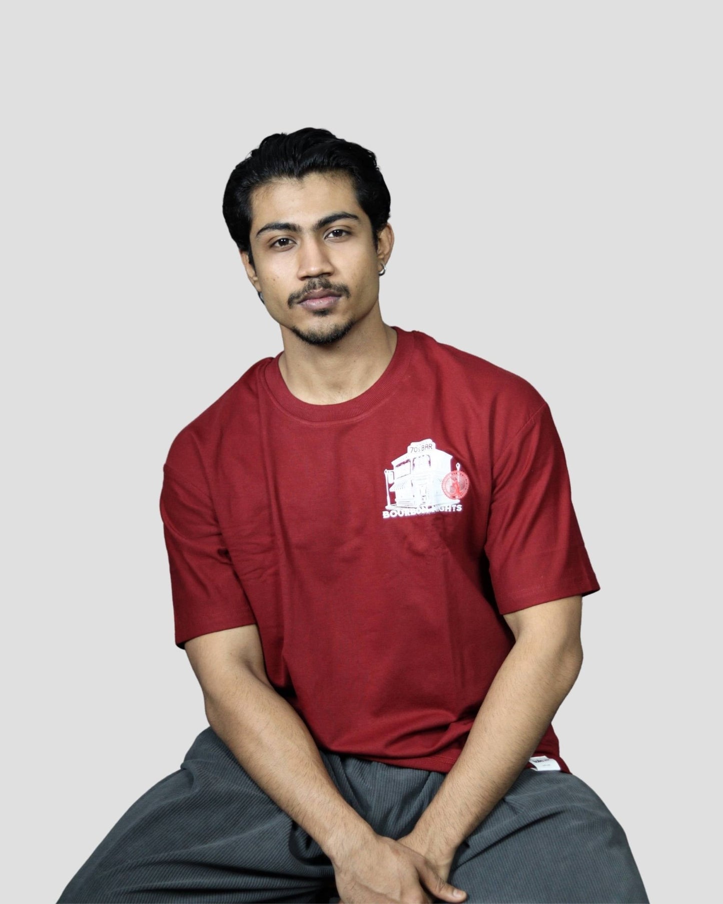 tale Men Burgundy - BOURBON NIGHTS OVERSIZED FIT T - SHIRT - tale 222